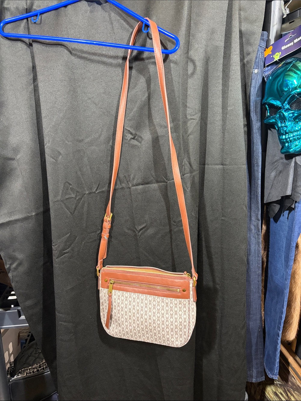 Fossil Tan and Cream Logo Crossbody Bag